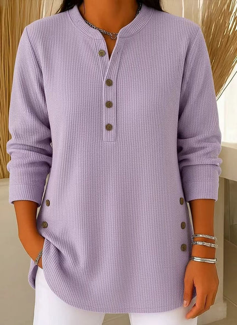Loose Casual V-Neck Button Long Sleeve Women's Top T-Shirt FF303368