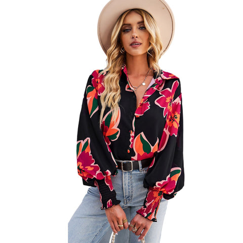 Elegantes Langarm-Shirt mit Print im Herbst- und Wintertemperament m300869 