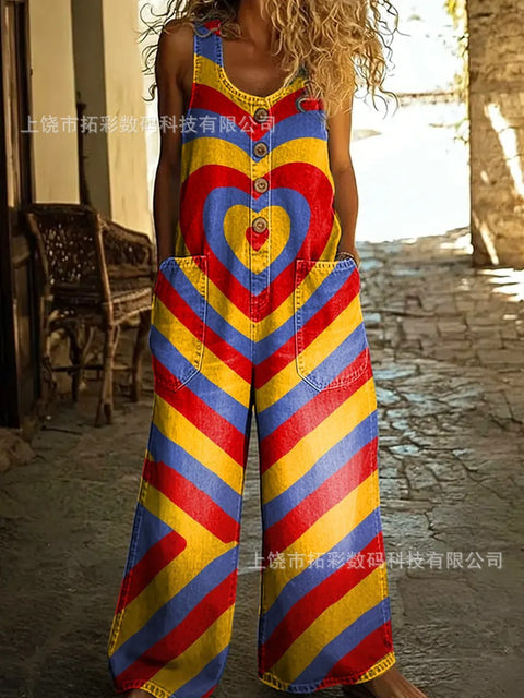 Retro trend wide-leg pants overalls women's sleeveless imitation denim m302436