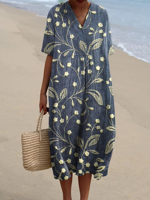 Fashion digital printing large wide V-neck dress m302382