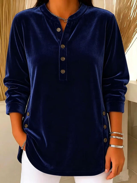Women's Velvet Casual Loose V-Neck Button Long Sleeve Women's Shirt FF303380