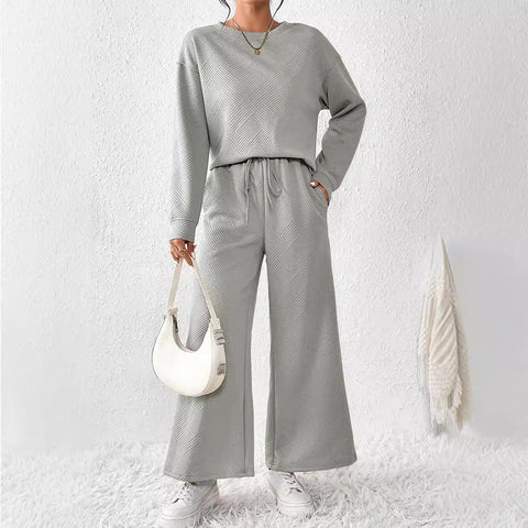 Loose and simple solid color casual suit women's autumn and winter new texture drawstring sportswear women's m301814