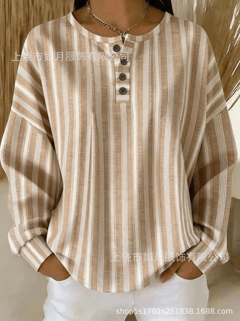 Digital Printed Women's Loose Casual Striped Fashion Pullover M303048