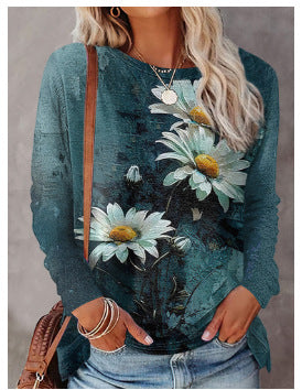 Fashion Casual Trend Printed Women's Long Sleeve Crew Neck Top m302292