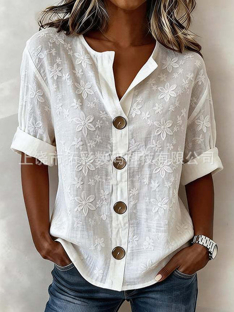 V-neck shirt long-sleeved printed button-down women's shirt m302710