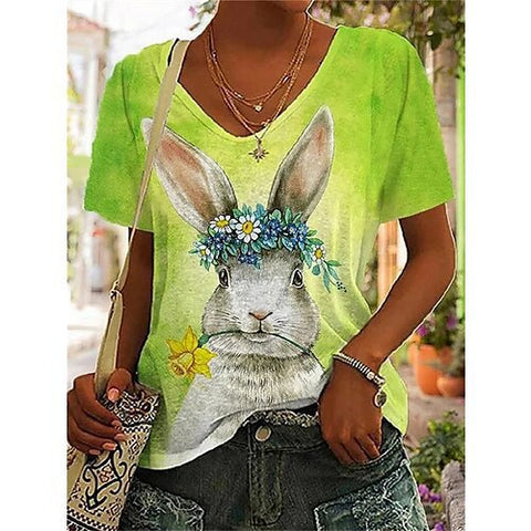 Spring new rabbit pattern printed short-sleeved crew neck T-shirt m302418