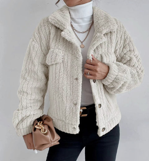 Revers fleece bequeme casual frauen kleidung verdickt plüsch jacke m300354 