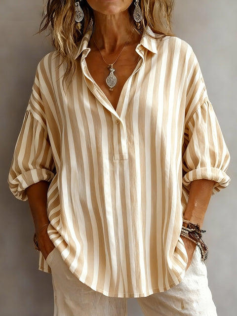 Long Sleeve Pullover Striped Loose Women's Shirt FF303109