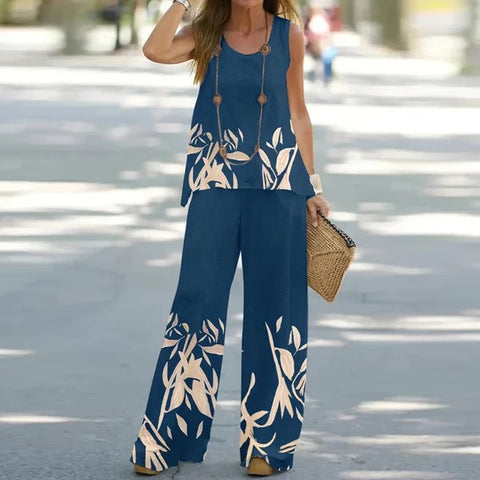 Casual fashion vest trousers set crew neck sleeveless top m301296