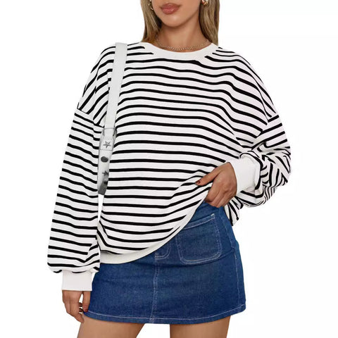 Herbst und Winter neue Farbe gestreiften Rundhalsausschnitt lose Sweatshirt Pullover m300527 