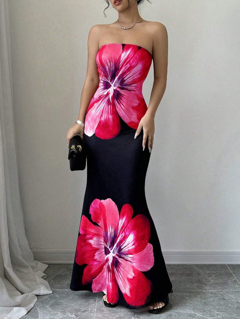 Women's tube top Butterfly print vest Slim-fit hip-wrapped high-waisted women's dress m301952