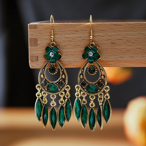 Creative Flower Ethnic Style Purple Retro Tassel Earrings M3331111