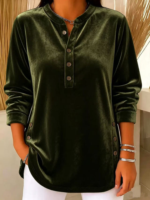 Women's Velvet Casual Loose V-Neck Button Long Sleeve Women's Shirt FF303380