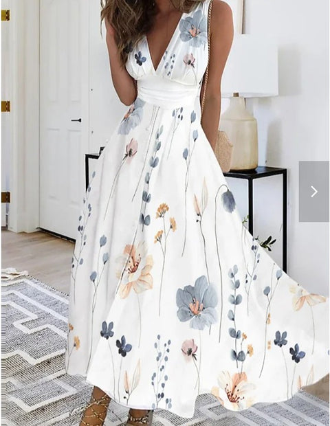 Damen neues V-Ausschnitt mit Futter hohe Taille ärmellos bedruckt sexy Westenkleid m301267 
