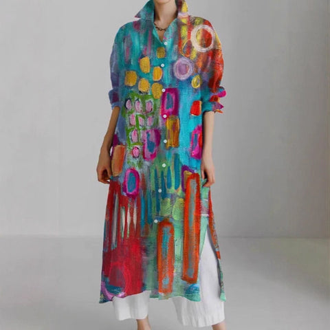 Casual abstract 3D printing autumn and winter long sleeve slit lining m303182