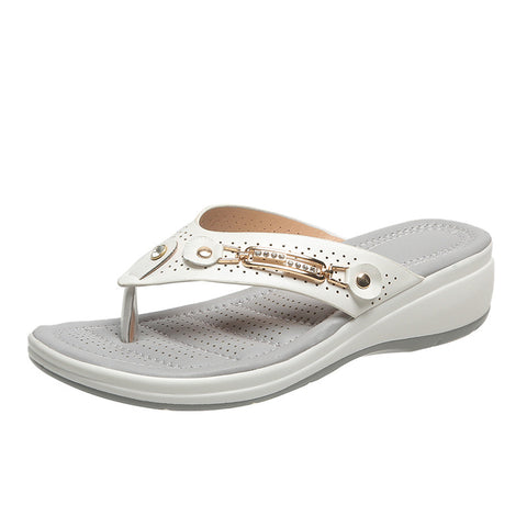 Rhinestone metal buckle light casual hollow wedge heel large size flip-flops m302827