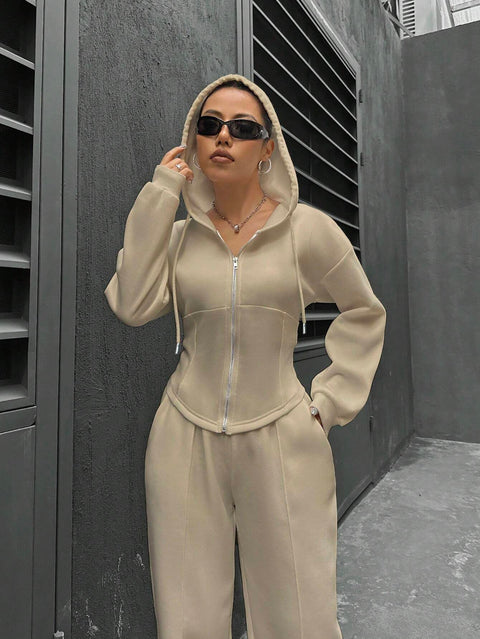 Ensemble deux pièces décontracté et slim pour femme, cardigan à capuche tendance, m300946 