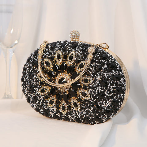Sac à main avec fleur en alliage et diamants incrustés, sac de dîner m3331048