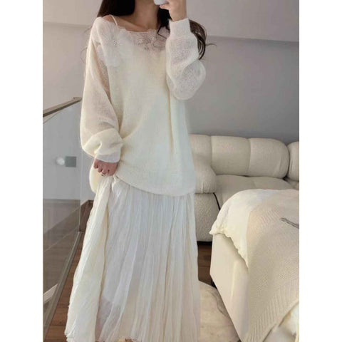Spring new thin perspective loose soft waxy knitted sweater m301768
