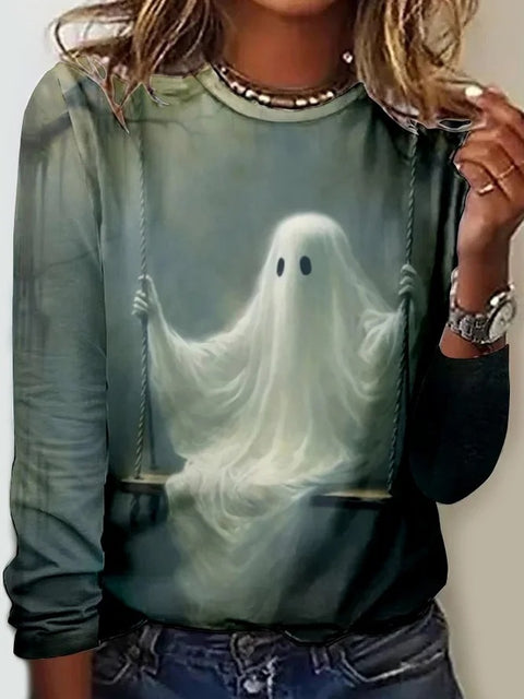 Autumn and winter women, new long-sleeved printed crew neck T-shirt top m301560