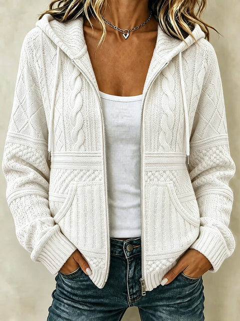 Floral elements 3D digital printing loose casual women's hooded zipper sweater FF303357