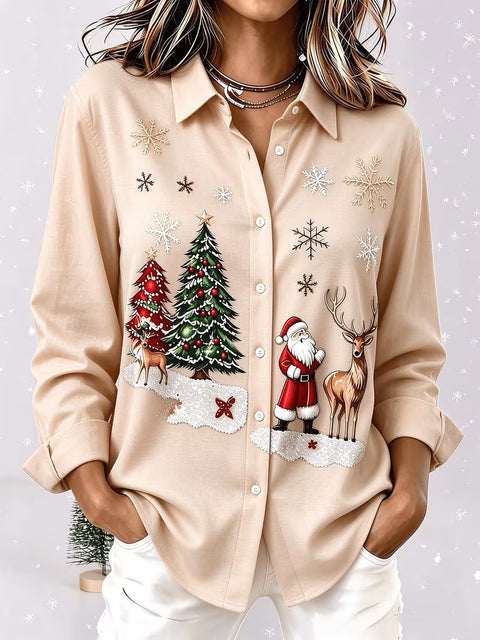 Santa Claus Reindeer Print Long Sleeve Shirt FF303510