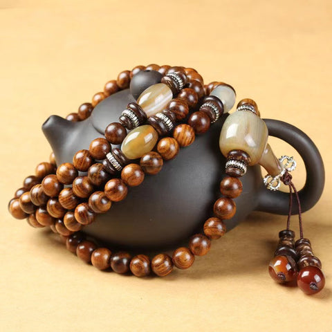 Natürliches vietnamesisches Huanghuali-Armband mit 108 Buddha-Perlen, Lotusarmband aus Palisander, duftendes Wenwan-Holzarmband m3331302