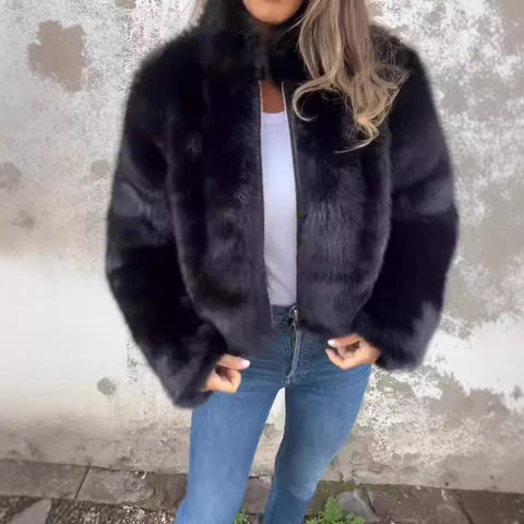 Herbst und Winter Damen Kunstpelz Rollkragen Reißverschluss Casual Top Jacke m301328 