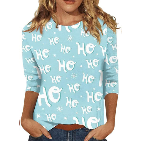 Seven-quarter sleeve plant flower 3D printing crew neck pullover m300615