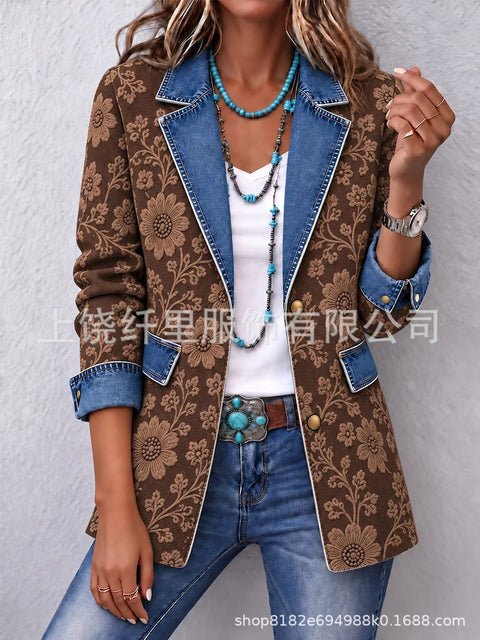 3D printed women's cardigan imitation denim blazer FF303337
