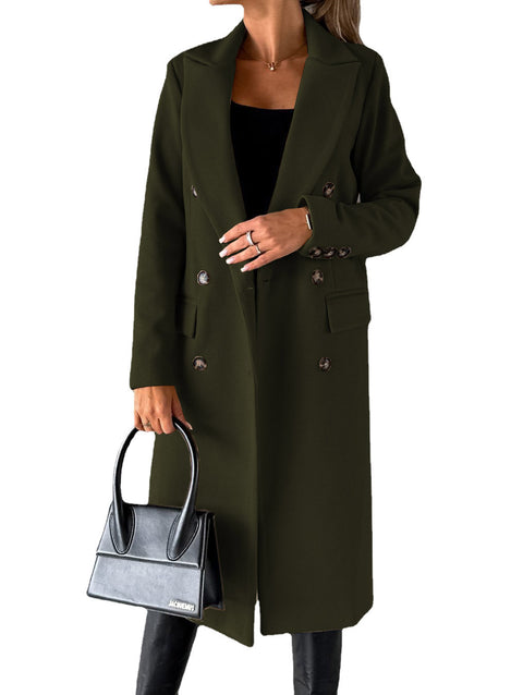 Jacke vielseitiger Wollmantel einfarbig Langarm Zweireiher Tasche m300579 