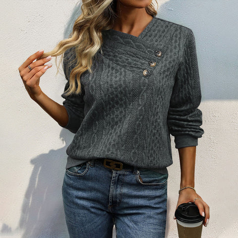 Herbst Damen Langarm Plissee Einfarbig Pullover m300628 