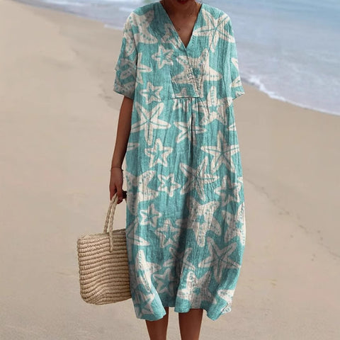 Large size women's shirt short-sleeved dress floral seaside vacation dress m302744