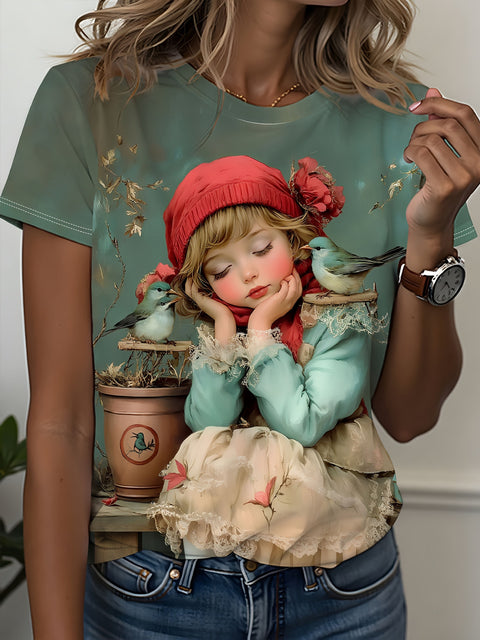 Women's Crew Neck Short Sleeve Casual Fashion Top m302607