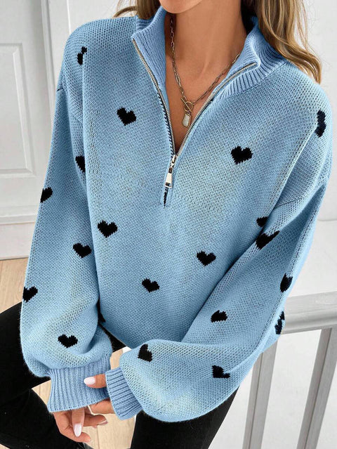 Foreign trade knitted long-sleeved love pattern zipper sweater FF303299