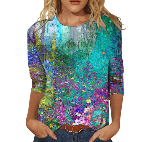 Einfarbiges T-Shirt mit Rundhalsausschnitt und Aufdruck m300770 