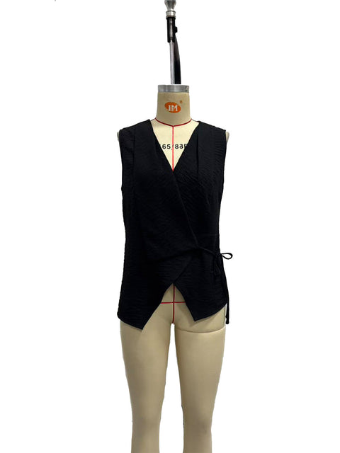 Women's solid color sleeveless lace-up casual shirt FF303330