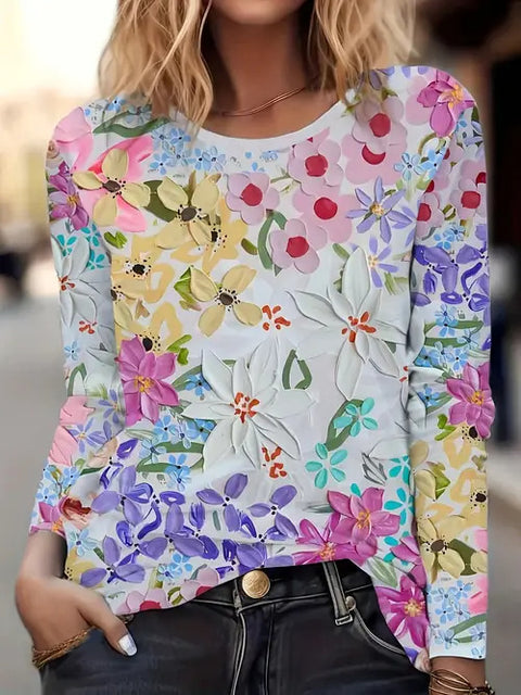 Fashion Casual Trend Printed Women's Long Sleeve Crew Neck Top m302292