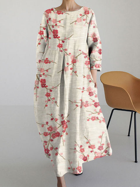 Loose Crew Neck Fashion Premium Long Sleeve Printed Dress m301044