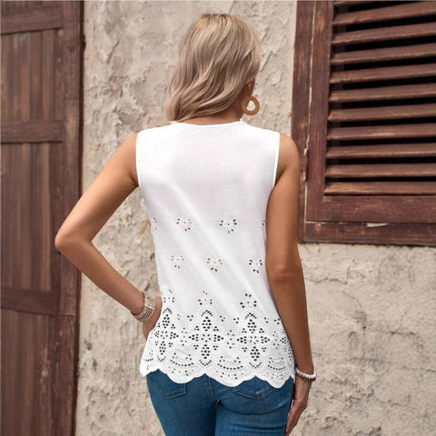 Nouveau haut sans manches à col en V en dentelle brodée pour femme m301480 