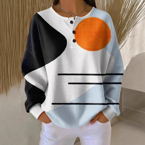 Long-sleeved sweater autumn and winter printing fashion personalized casual top button sweater women m302288