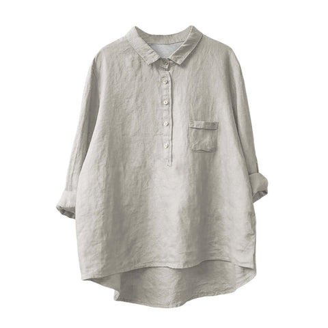 Long Sleeve Bamboo Linen Printing Fashion Versatile Lapel Shirt m301040