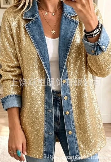 3D printed women's cardigan imitation denim blazer FF303337