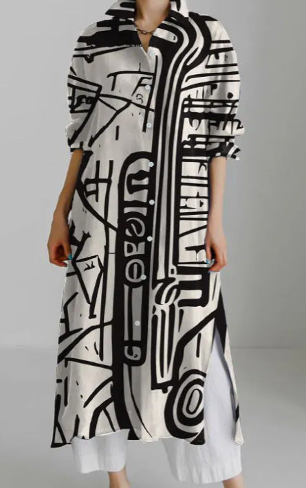 Casual abstract 3D printing autumn and winter long sleeve slit lining m303182