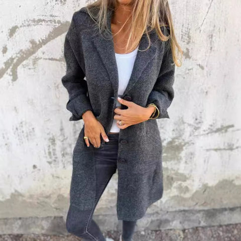 Damen einfarbig Revers mit Tasche Strickjacke einreihig mittellanger und langer Mantel m300614 