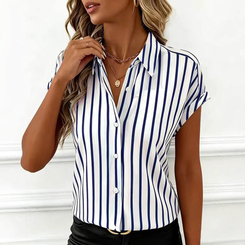 Summer new shoulder sleeves button striped women's shirt women's m302472