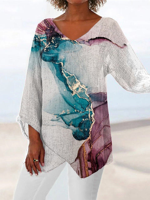3D printing animal natural scenery V-neck nine-quarter sleeve loose T-shirt m301694