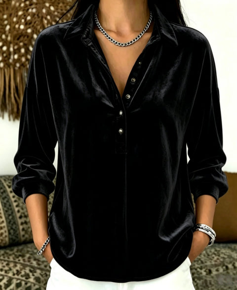 Popular casual fashion women's clothing golden velvet solid color lapel top m303229