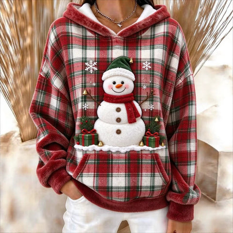 Christmas snowman 3D printed sweater flannel loose top FF303507