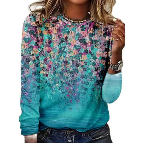 Langarm T-Shirt Damen Einfarbig Blume m300934 